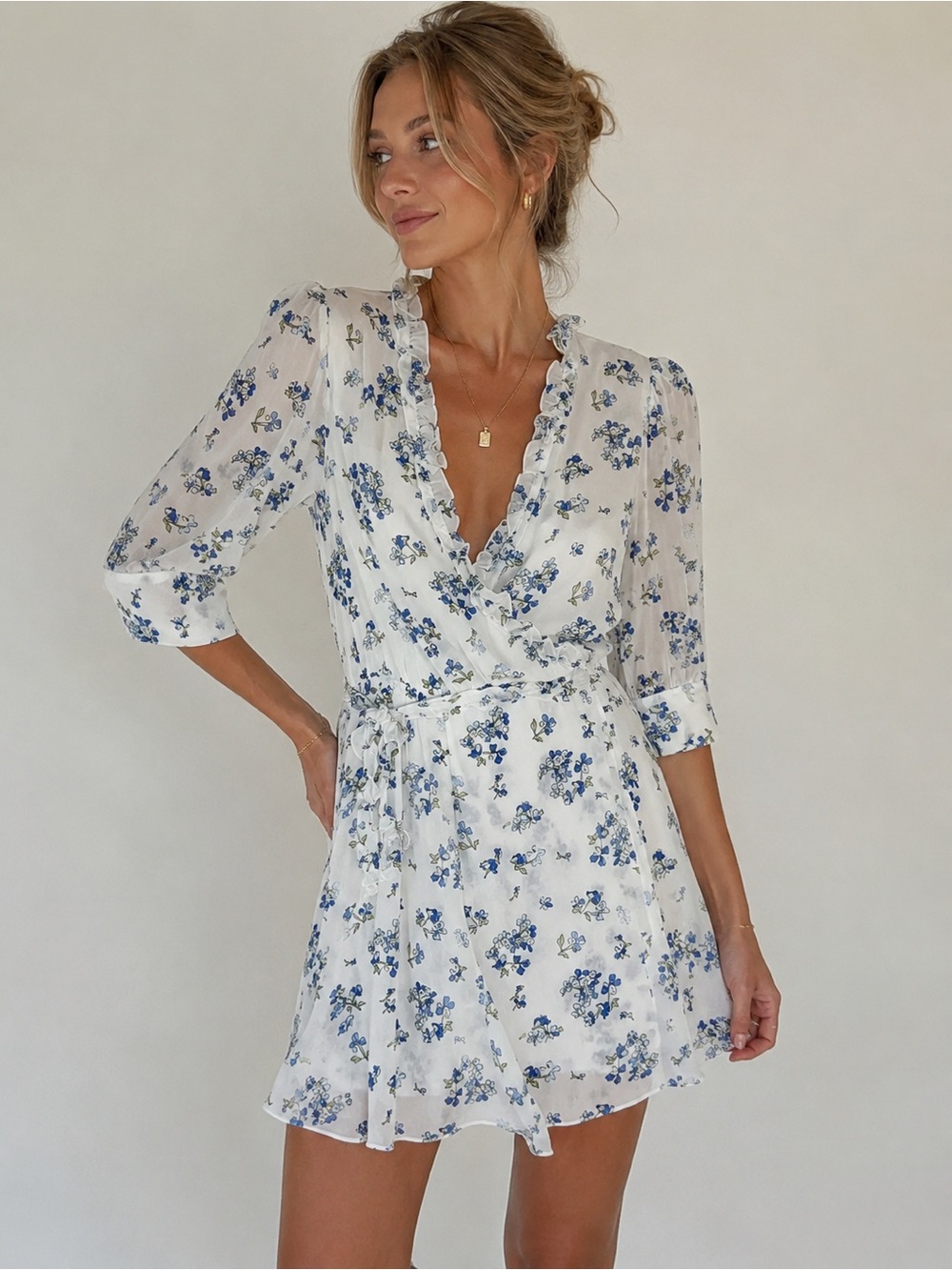 Be Blumarine Italian Designer Romantic Floral Wrap Dress US 2 NWT